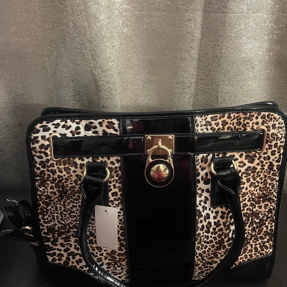 Leopard Print and Black Handbag